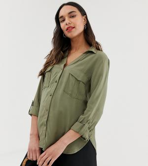 Рубашка темного цвета хаки в стиле милитари -Зеленый New Look Maternity