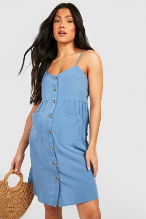 Свободное платье на пуговицах для беременных с передним карманом, синий Boohoo