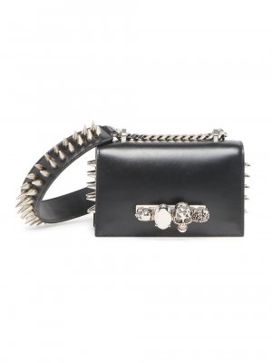 Миниатюрная кожаная сумка-портфель с четырьмя кольцами и шипами , черный Alexander McQueen