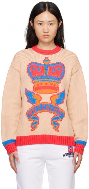 Бежево-оранжевый жаккардовый свитер Moschino