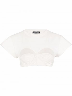 Укороченная футболка со вставкой бюстье Dolce & Gabbana. Цвет: белый