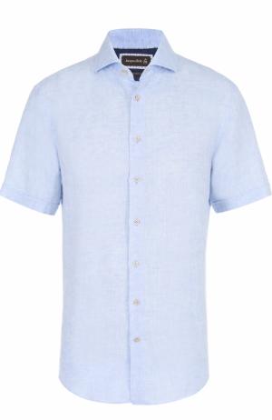 Льняная рубашка с короткими рукавами Jacques Britt. Цвет: голубой