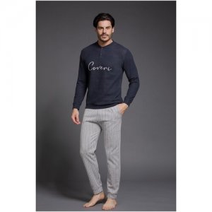 Пижама мужская теплая с длинным рукавом и штанами EP2116 серый XXL Enrico Coveri. Цвет: серый