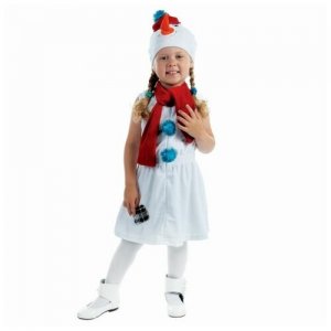 Детский карнавальный костюм Снеговик с красной заплаткой, велюр, рост 98 см, цвет белый RusExpress. Цвет: белый