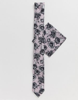 Розовый галстук и платок для пиджака с цветочным принтом Twisted Tailor