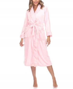 Уютная домашняя одежда больших размеров халат с поясом White Mark, розовый