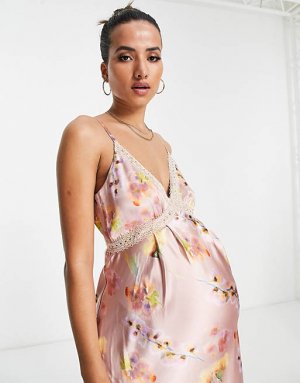 Атласное платье макси с кружевными вставками Maternity Hope & Ivy