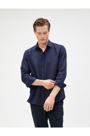 Базовая рубашка Классический воротник с манжетами длинными рукавами На пуговицах Без железа , темно-синий Koton