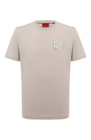 Хлопковая футболка HUGO. Цвет: бежевый