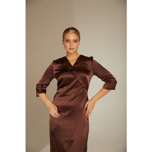 Платье , атлас, вечернее, полуприлегающее, миди, размер 40, коричневый Olga Skazkina. Цвет: коричневый
