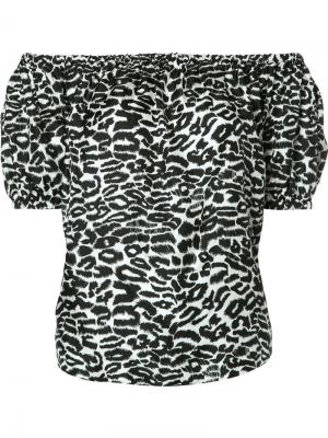 Блузка с леопардовым принтом и открытыми плечами Piamita. Цвет: белый