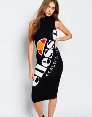 Облегающее платье с высокой горловиной и большим логотипом Ellesse. Цвет: черный