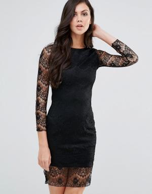 Облегающее кружевное платье с длинными рукавами Lipstick Boutique. Цвет: черный
