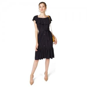 Платье на пуговицах с воланами и поясом 10150 Черный 44 Libellulas. Цвет: черный
