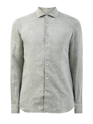 Рубашка в стиле leisure из дышащей льняной ткани LUCIANO BARBERA. Цвет: серый