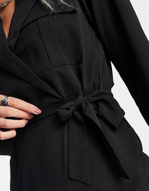 Черное платье-рубашка мини с запахом Noisy May