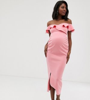 Облегающее платье с открытыми плечами и оборками -Розовый True Violet Maternity