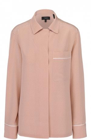 Шелковая блуза в горох пижамном стиле Theory. Цвет: розовый