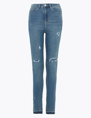Рваные джинсы скинни Ivy с высокой талией, Marks&Spencer Marks & Spencer. Цвет: умеренный голубой деним