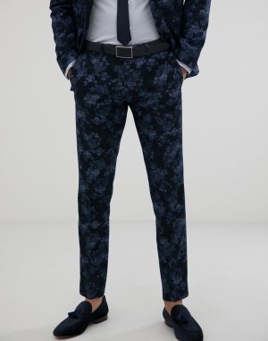 Темно-синие зауженные брюки с цветочным принтом Moss London-Голубой BROS