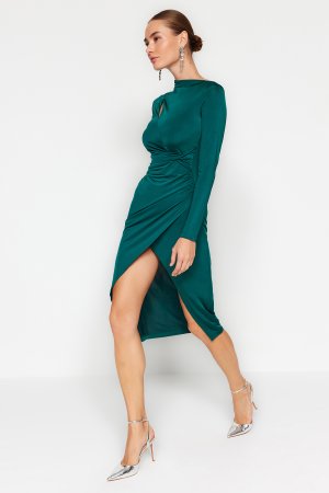 Платье приталенное с вырезами, зеленый Trendyol