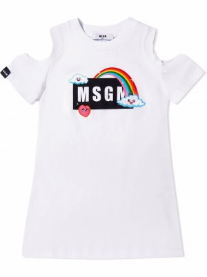 Logo-print cold-shoulder T-shirt dress MSGM Kids. Цвет: белый