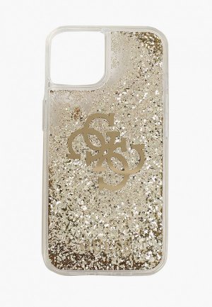 Чехол для iPhone Guess 13, Liquid Glitter 4G Big logo Gold. Цвет: золотой