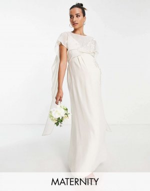 Свадебное платье макси с завязками на спине Hope & Ivy цвета слоновой кости для беременных Maternity