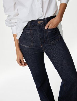 Расклешенные джинсы с высокой талией и накладными карманами , индиго микс Marks & Spencer