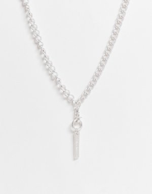 Серебристое ожерелье-цепочка с прямоугольной подвеской и декоративной застежкой -Серебристый Icon Brand
