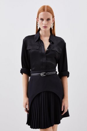 Мини-юбка со складками в стиле милитари , черный Karen Millen