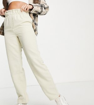 Кремовые прямые вельветовые брюки с присборенной талией -Белый Pieces Tall