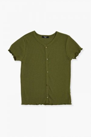 Рубашка с салатовой кромкой для девочек , оливковый Forever 21
