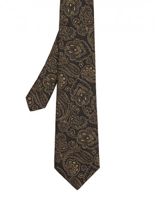 Черный шелковый галстук с узором пейсли черного золота Etro