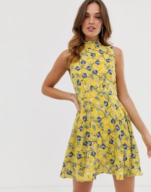 Платье мини с цветочным принтом -Желтый Uttam Boutique