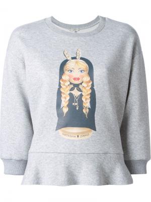 Matryoshka girl print sweatshirt Natasha Zinko. Цвет: серый