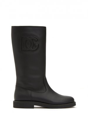 Кожаные ботинки для девочек с черным логотипом Dolce&Gabbana