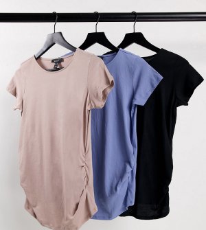 Набор из 3 футболок разных цветов с короткими рукавами и сборками -Разноцветный New Look Maternity