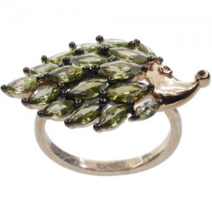 Кольцо , бижутерный сплав, размер 17, зеленый, золотой Агат
