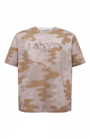 Хлопковая футболка Lanvin. Цвет: бежевый