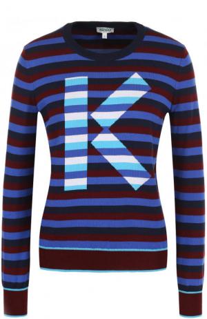 Хлопковый вязаный пуловер в полоску Kenzo. Цвет: синий