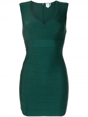Облегающее платье с V-образным вырезом Hervé Léger. Цвет: зеленый