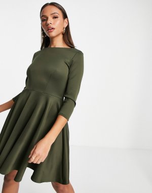 Короткое приталенное платье миди цвета хаки -Зеленый цвет Closet London