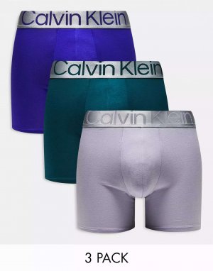 Три пары трусов-боксеров из стали от синего, серого и бирюзового цвета Calvin Klein
