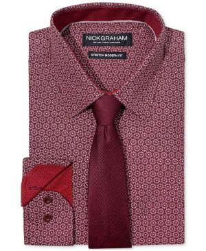 Мужская классическая рубашка узкого кроя с узором в виде круга и усилителем; Набор галстуков , красный Nick Graham