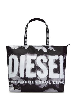 Вместительная сумка Rave Tote с принтом в стиле граффити DIESEL. Цвет: черный