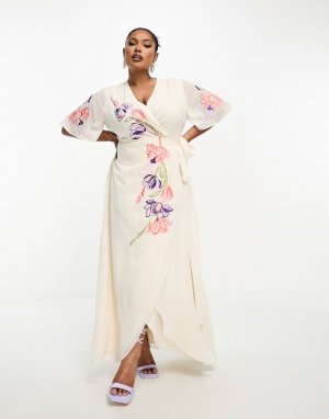 Платье макси цвета слоновой кости с цветочной вышивкой Hope & Ivy Plus