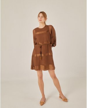 Короткое платье А-силуэта с поясом , светло-коричневый Niza