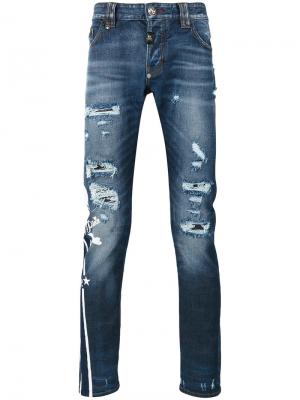 Рваные прямые джинсы Philipp Plein. Цвет: синий
