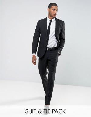 Черный облегающий костюм и галстук OppoSuits PROM Oppo Suits. Цвет: черный